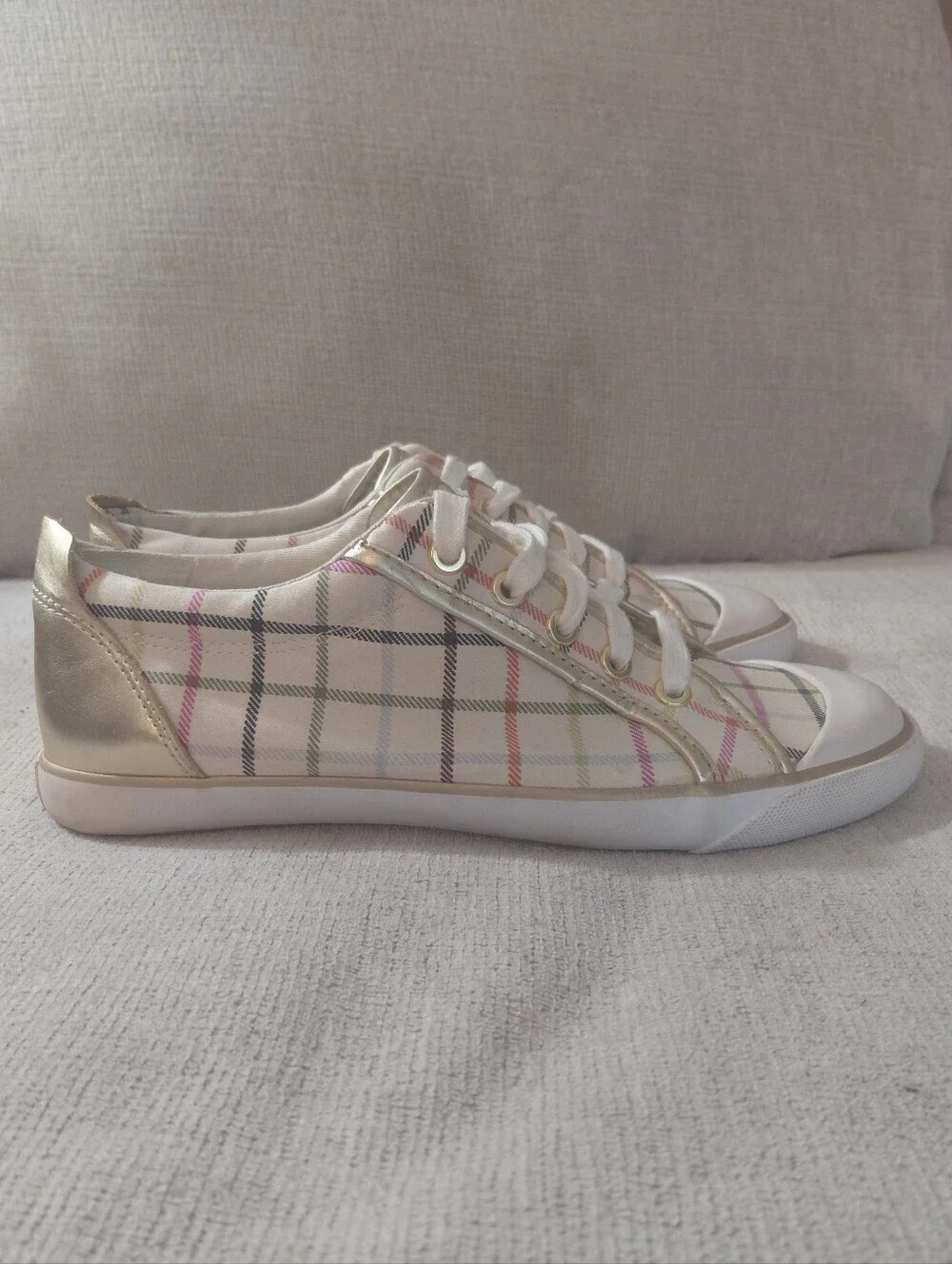 Coach Barrett Colorful Plaid Low-Top Sneakers with Gold Accents Size 8